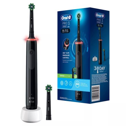 ORAL-B PRO 3 3000 Black CROSSACTION elektromos fogkefe 2022 modell - 2db kefefej