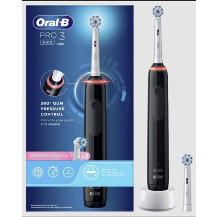 ORAL-B PRO 3 3000 Black Sensitive elektromos fogkefe 2022 modell - 2db kefefej