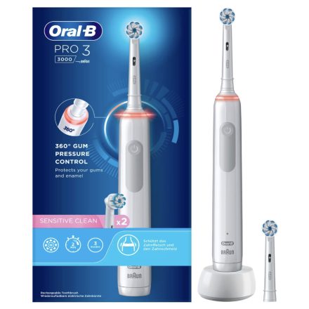 ORAL-B PRO 3 3000 White Sensitive elektromos fogkefe - 2db kefefej